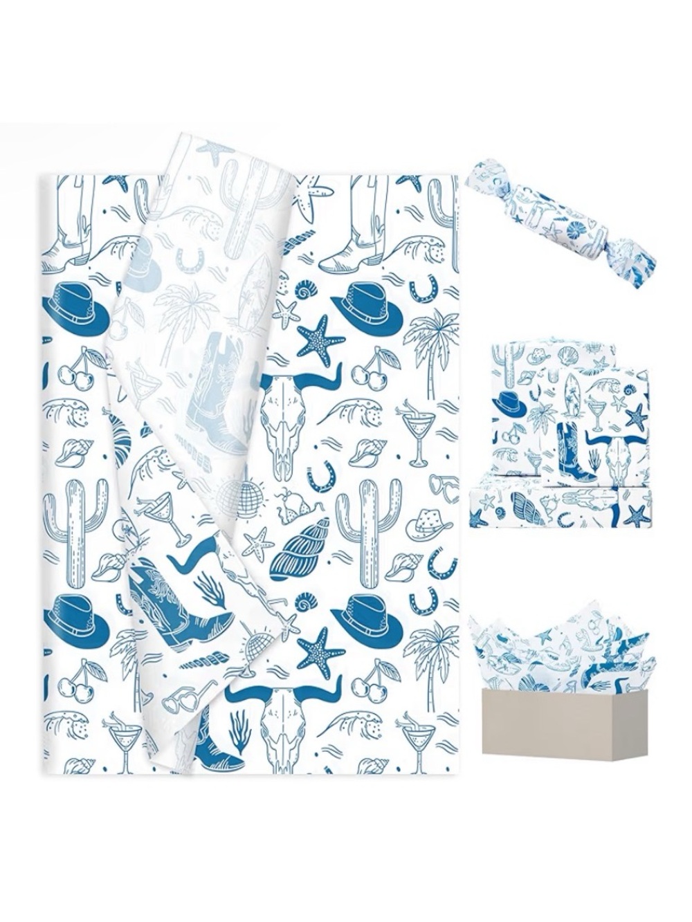 10 Pack 14x20 Tissue Paper Western Cowboy Summer